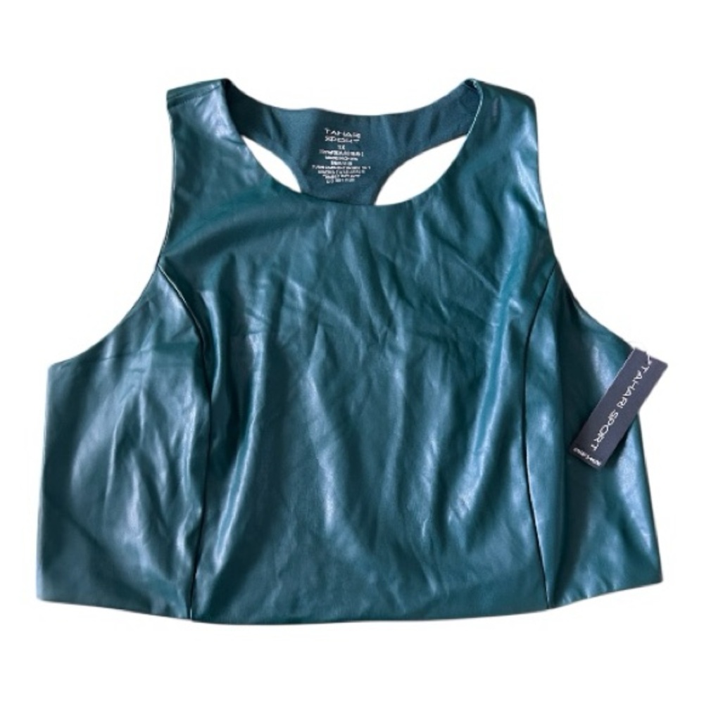 Tahari Sport Active Faux Leather Racerback Cropped Tank green 1X